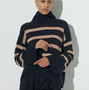 The Reset Black and Beige Striped Turtleneck Sweater